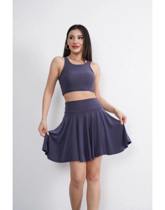 endy Kumaş Bisiklet Yaka Crop Şortlu Etek Ikili Takım  Antrasit