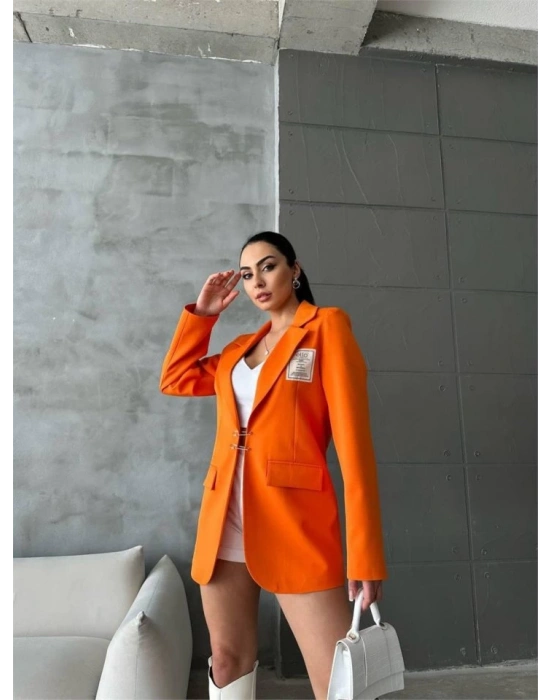 EO ETİKETİ ÇENGEİ İĞNE DETAYI CEKET  Orange