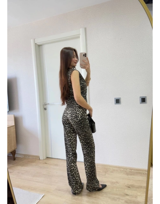 eopar Desenli Düğmeli Bluzlu Pantolon İkili Takım eopar