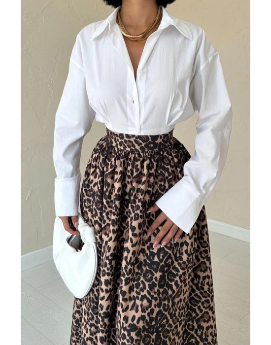Leopar Leopar Büzgülü Uzun Etek