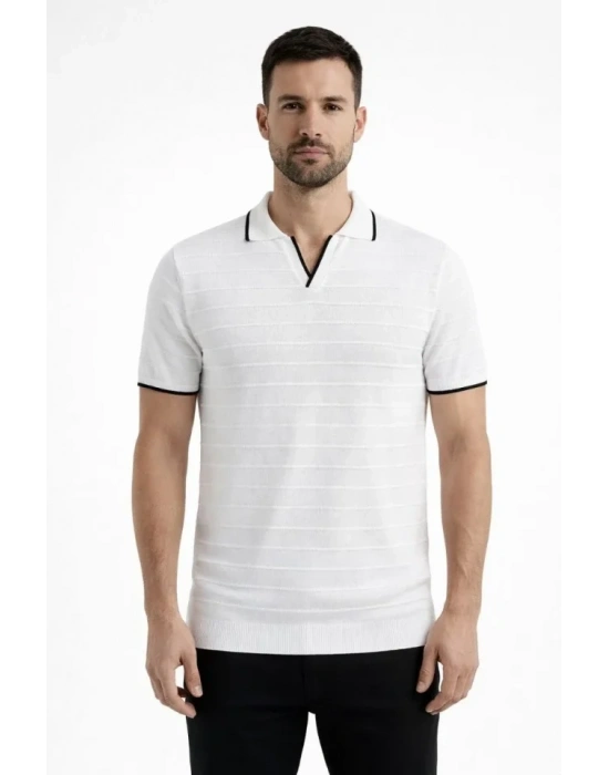 Erkek 2’li Paket Triko Yakalı Düğmesiz Açık Yaka Fitilli Kısa Kollu Regular Fit Tişört  Beyaz  int Yeşili