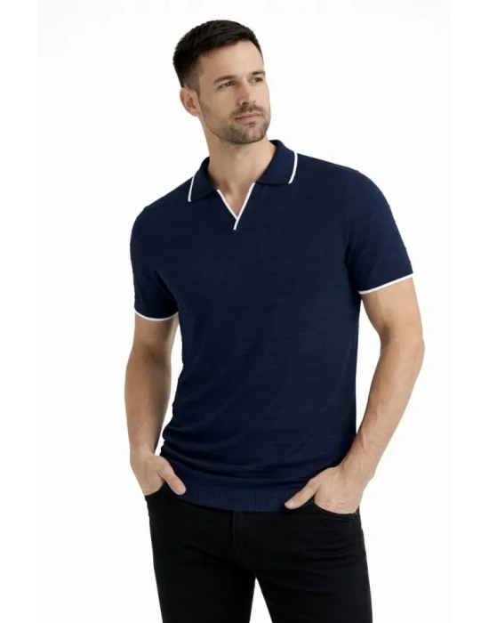 Erkek 3’lü Paket Triko Yakalı Düğmesiz Açık Yaka Fitilli Kısa Kollu Regular Fit Tişört