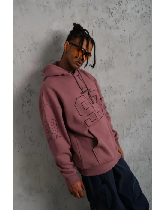 Erkek 93 Dijital Parça Baskılı Kapşonlu weat  Gül Kurusu