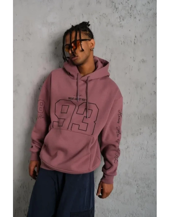 Erkek 93 Dijital Parça Baskılı Kapşonlu weat  Gül Kurusu