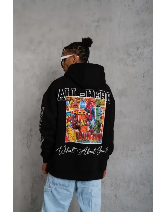 Erkek 93 Dijital Parça Baskılı Kapşonlu weat  iyah