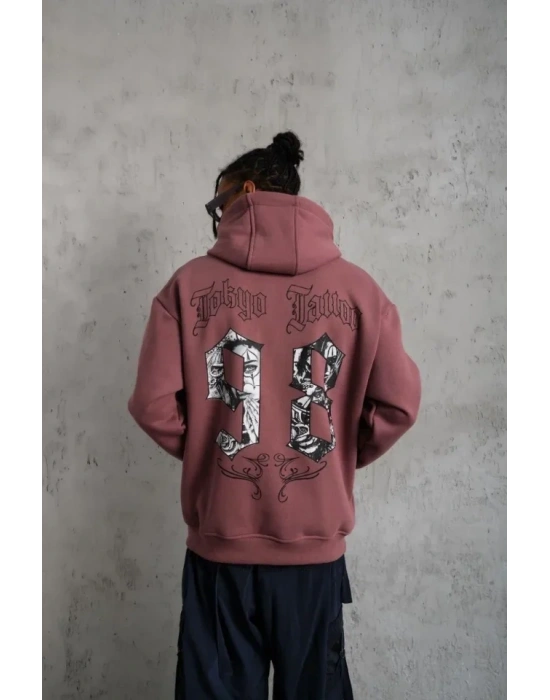 Erkek 98 Baskılı Kapşonlu weat  Gül Kurusu