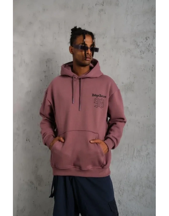 Erkek 98 Baskılı Kapşonlu weat  Gül Kurusu