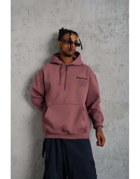 Erkek 98 Baskılı Kapşonlu weat  Gül Kurusu