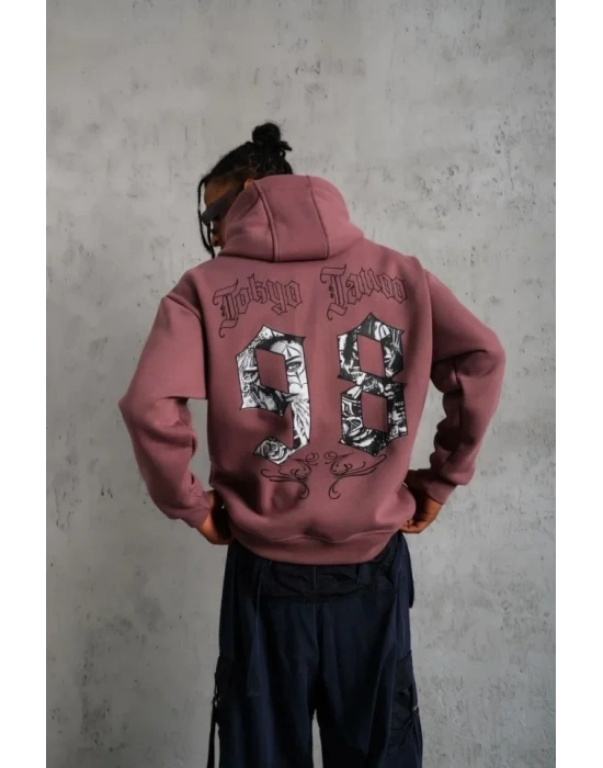 Erkek 98 Baskılı Kapşonlu weat  Gül Kurusu