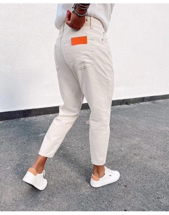 Erkek Açık Krem Yırtık Detaylı Boyfriend Jean