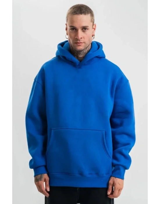 Erkek aks avi Double Oversize 3 İplik Pamuklu Kapüşonlu Kanguru Cepli weatshirt Hoodie  aks avi