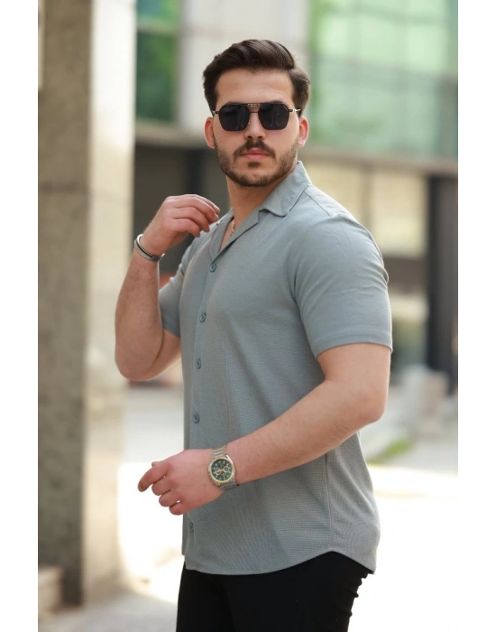 Erkek Apaç Yaka örme Kumaş Kısa Kollu Gömlek