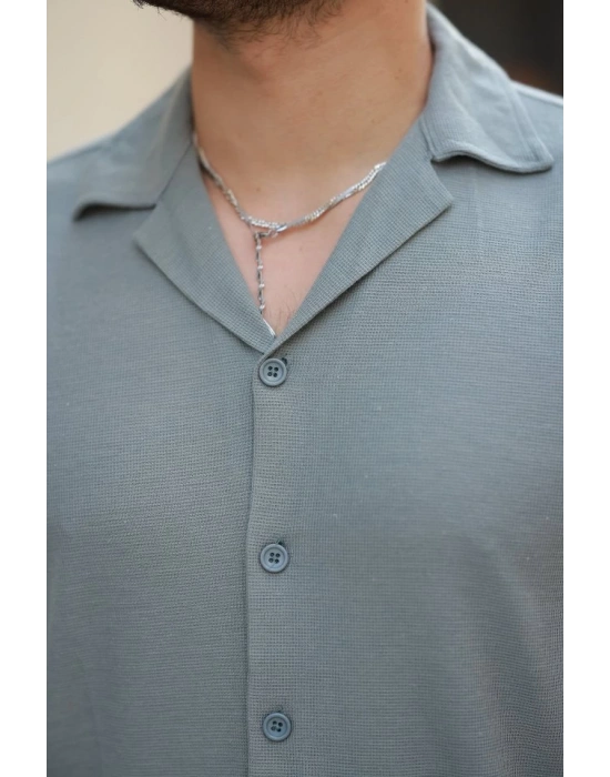 Erkek Apaç Yaka örme Kumaş Kısa Kollu Gömlek