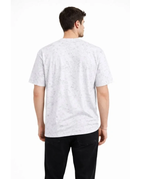 Erkek Asit Yıkama Bisiklet Yaka Kısa Kollu Oversize Thirt Tişört  Beyaz