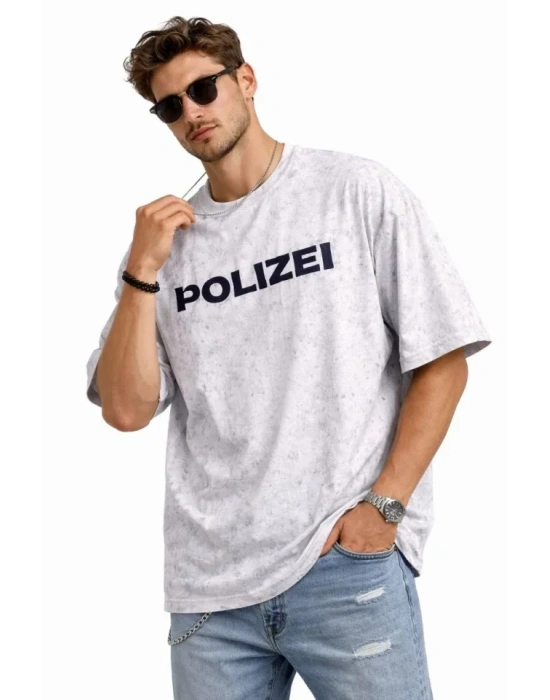 Erkek Asit Yıkamalı Oversize Tişört ön Ve Arkası Baskılı %100 Pamuk treet tyle Thirt  Beyaz