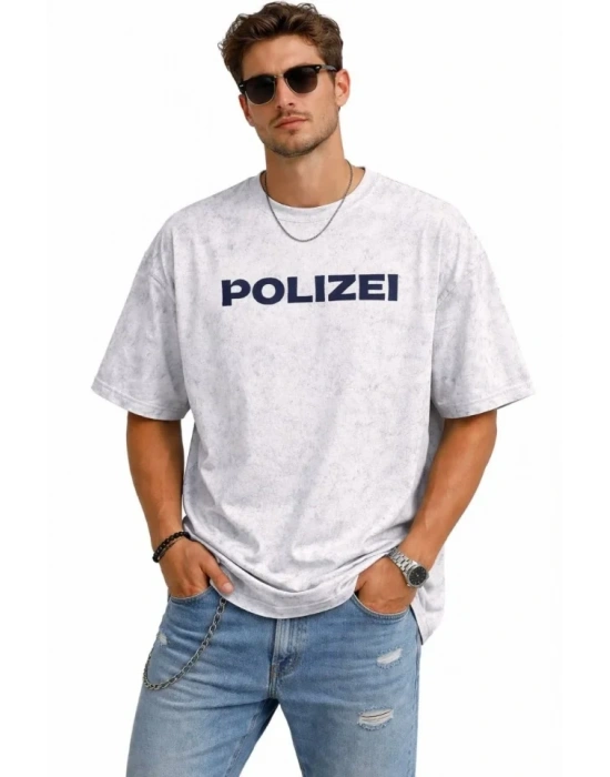 Erkek Asit Yıkamalı Oversize Tişört ön Ve Arkası Baskılı %100 Pamuk treet tyle Thirt  Beyaz