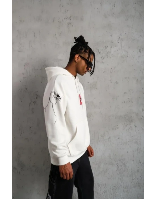 Erkek aske Baskılı Kapüşonlu weat  Beyaz