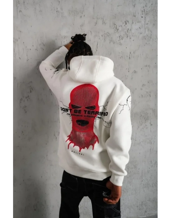 Erkek aske Baskılı Kapüşonlu weat  Beyaz