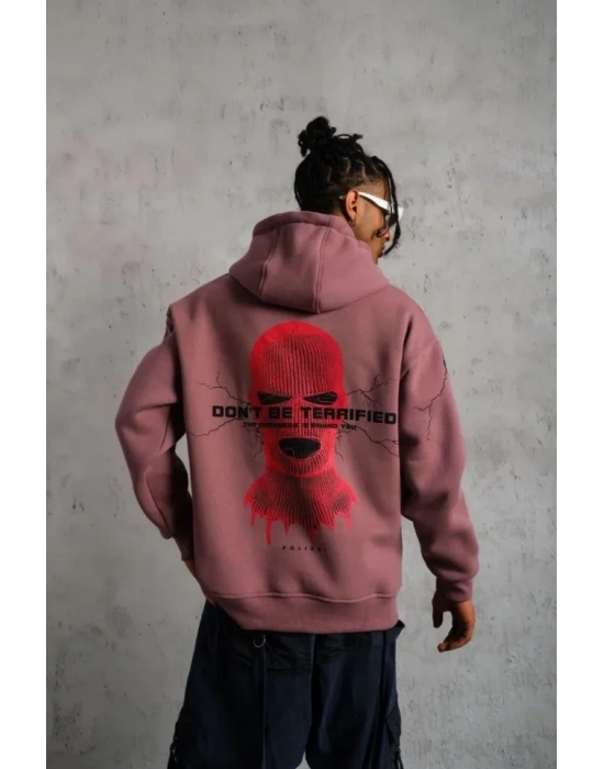 Erkek aske Baskılı Kapüşonlu weat  Gül Kurusu