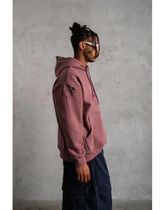 Erkek aske Baskılı Kapüşonlu weat  Gül Kurusu