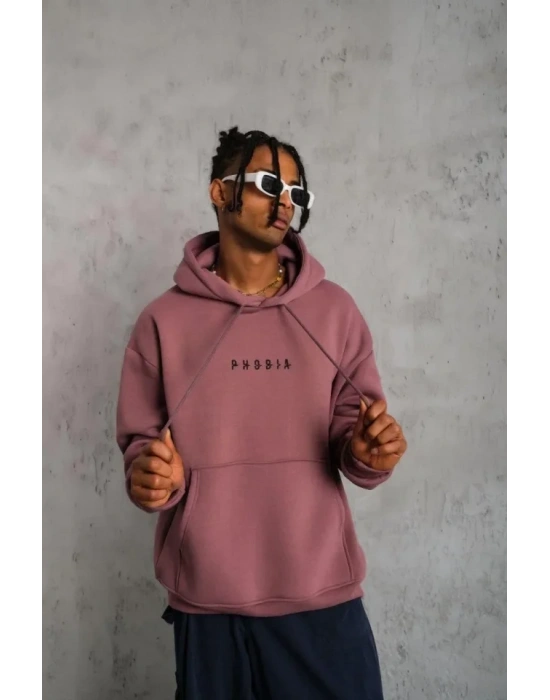 Erkek Astronot Baskılı Kapüşonlu weat  Gül Kurusu