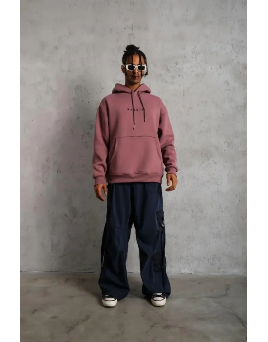 Erkek Astronot Baskılı Kapüşonlu weat  Gül Kurusu