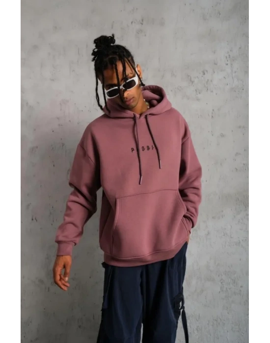 Erkek Astronot Baskılı Kapüşonlu weat  Gül Kurusu