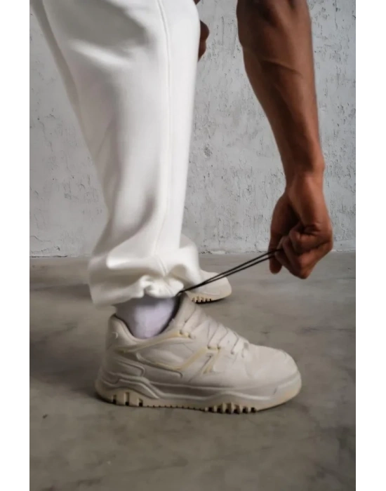 Erkek Baggy Alt Eşofman  Beyaz