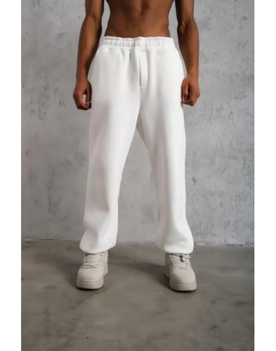 Erkek Baggy Alt Eşofman  Beyaz