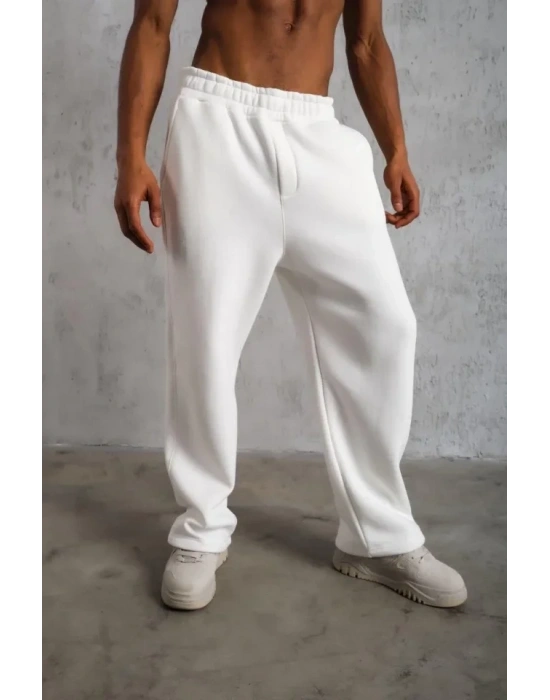 Erkek Baggy Alt Eşofman  Beyaz