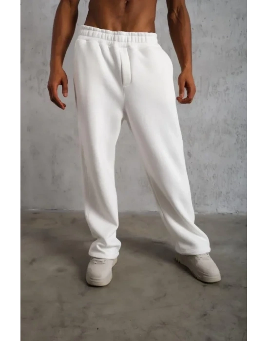 Erkek Baggy Alt Eşofman  Beyaz