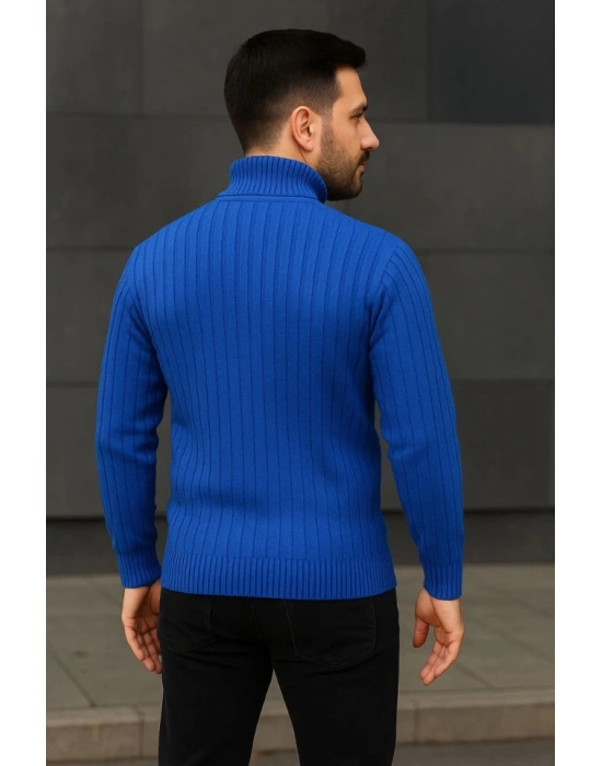 Erkek Balıkcı Yaka Bağazlı Triko Kazak Pamuklu Kalın Fitilli Dokuma, Regular Fit Uzun Kollu Kışlık odel  aks avisi