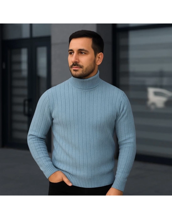 Erkek Balıkcı Yaka Bağazlı Triko Kazak Pamuklu Kalın Fitilli Dokuma, Regular Fit Uzun Kollu Kışlık odel  Bebe avisi