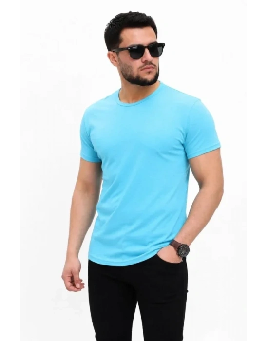 Erkek Basic Tişört Bisiklet Yaka Kısa Kol Günlük Yazlık lim Fit Thirt  Açık avi