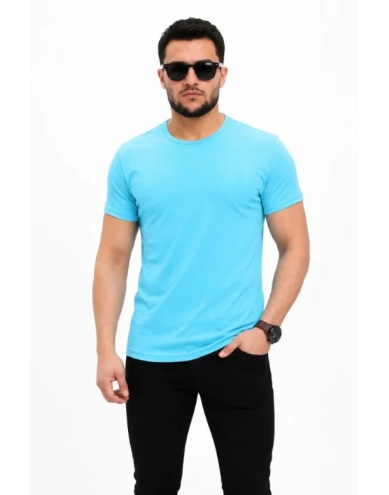 Erkek Basic Tişört Bisiklet Yaka Kısa Kol Günlük Yazlık lim Fit Thirt  Açık avi
