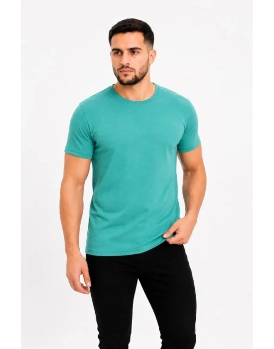 Erkek Basic Tişört Bisiklet Yaka Kısa Kol Günlük Yazlık lim Fit Thirt  u Yeşili
