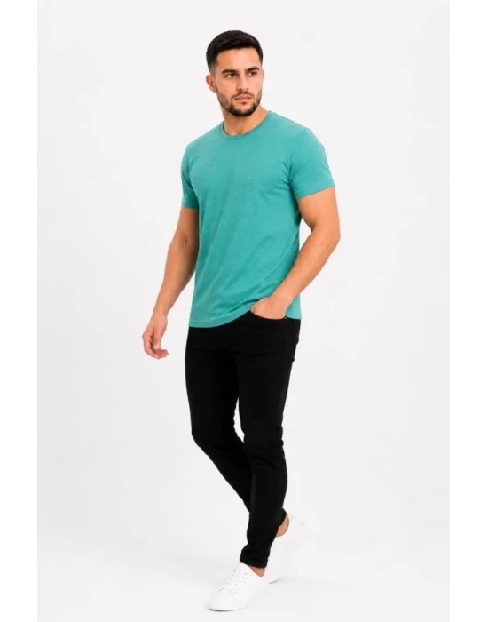 Erkek Basic Tişört Bisiklet Yaka Kısa Kol Günlük Yazlık lim Fit Thirt  u Yeşili