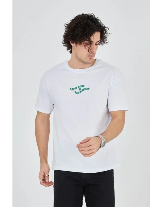 Erkek Baskılı 24/1 Penye Thirt  Beyaz