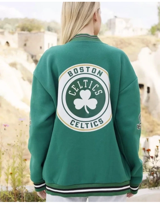 Erkek Baskılı 3 İplik İçi Pamuklu Kolej Ceket  Yeşil