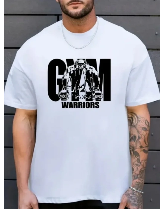 Erkek Baskılı Bisiklet Yaka Erkek Tshirt  Beyaz