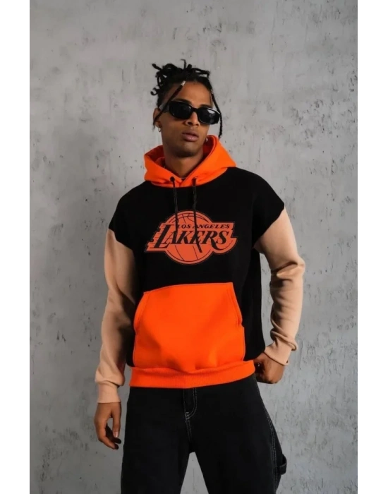 Erkek Baskılı Çok Parçalı Kapüşonlu weatshirt  iyah