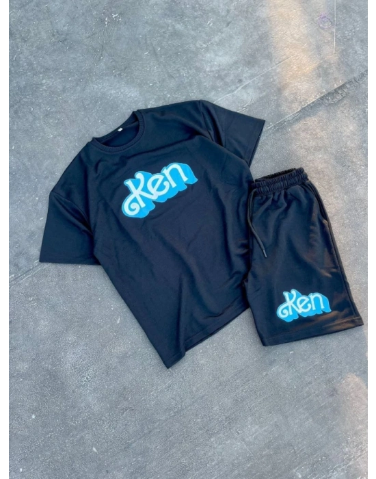 Erkek Baskılı İkili Şort Takım  iyah