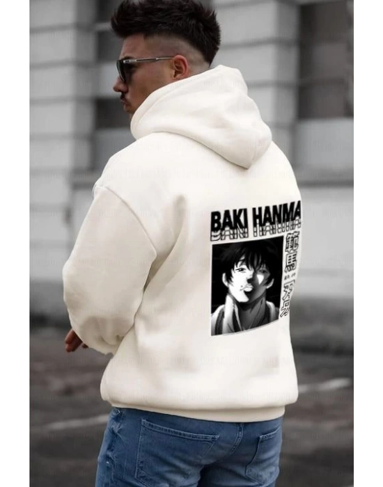 Erkek Baskılı Kapüşonlu Ve Kordon İpli weat  Beyaz