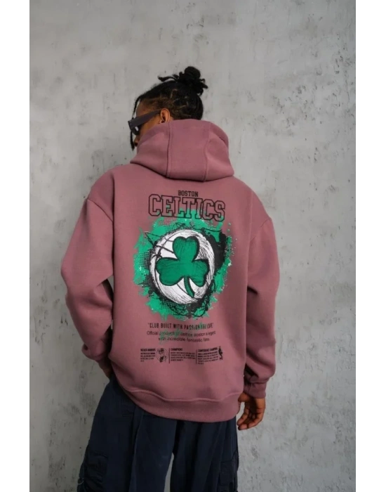 Erkek Baskılı Kapüşonlu Ve Kordon İpli weat  Gül Kurusu