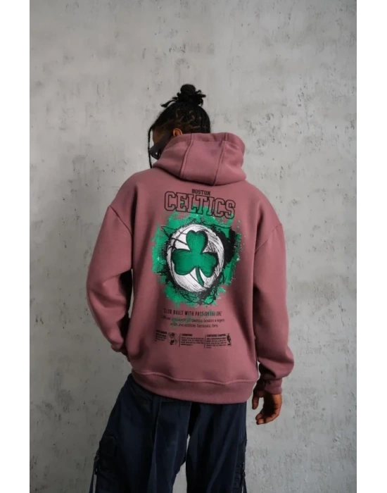 Erkek Baskılı Kapüşonlu Ve Kordon İpli weat  Gül Kurusu