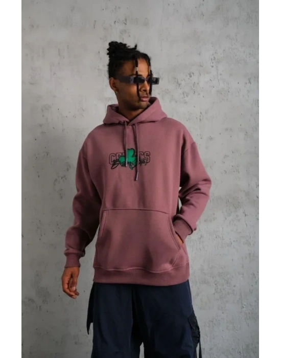Erkek Baskılı Kapüşonlu Ve Kordon İpli weat  Gül Kurusu