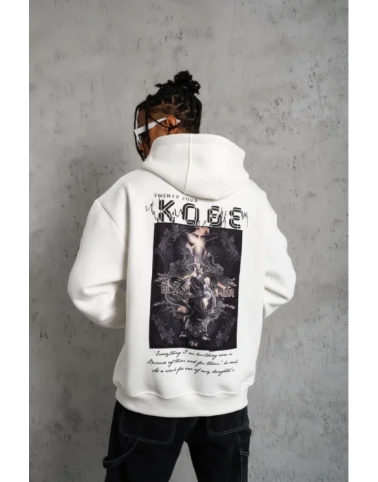 Erkek Baskılı Kapüşonlu weat  Beyaz