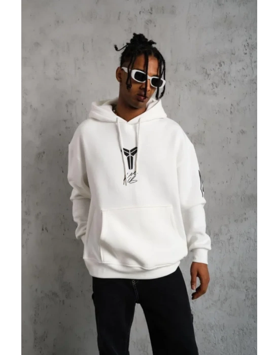 Erkek Baskılı Kapüşonlu weat  Beyaz