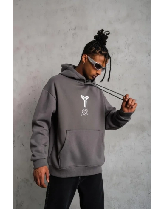 Erkek Baskılı Kapüşonlu weat  Gri