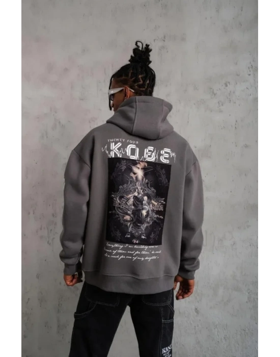 Erkek Baskılı Kapüşonlu weat  Gri